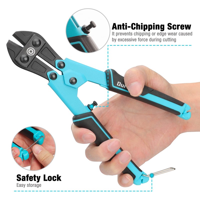DURATECH 8-inch Mini Bolt Cutter with Bi-Material Ergonomic Handle Grip,