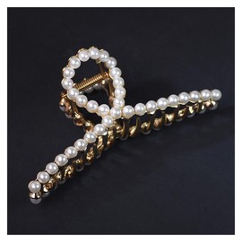 ZOONAI Pearl Hair Claw Clips for Thick Heavy Hair, Women Girls Large Metal Claw Clips Non Slip Hair Jaw Wedding Party Hair Accessories (Pearl)