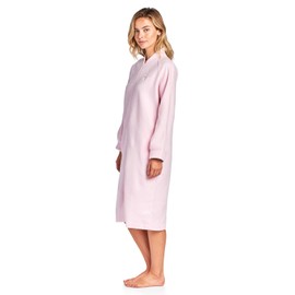 Casual Nights Women's Zip Up Front Long Fleece Robe House Dress - Pink - Large