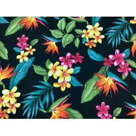 Tropical Bird of Paradise and Plumeria Flowers Hawaiian Print Fabric 100% Cotton Sold by The Yard