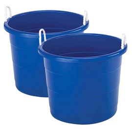 HOMZ 2-Pack Utility Tub, Large Plastic Storage Bucket with Rope Handles, 17 Gallon, Blue - Portable Indoor and Outdoor Buckets for Kitchen, Laundry, Garden, Bathroom, and Garage Organization