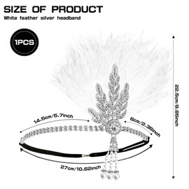 ANRONCH 1920s Flapper Headband, Roaring 20s Black Crystal Headband Bachelor Party Headband, Great Hair Accessories (White)