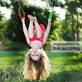 PELLOR Hanging Ninja Rings, Fitness Gymnastic Rings Backyard Playground Training Equipment Play Set for Kids Adult, Ninja Warrior Obstacle Course Accessories