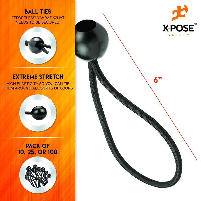 Xpose Safety Bungee Ball Cords 6" 100 Pack Heavy Duty