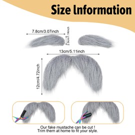 2 Set Old Man Fake Mustache and Eyebrows for Adult Children, 100 Days of School Mustaches Costumes, Grey Stick on Fake Eyebrows and Beard Adult Costume for Dress Up Party Carnival Cosplay