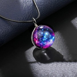 Starry Sky Luminous Necklace Colored Glass Globe Pendant Gem Original Universe Luminous Necklace Luminous Starry Sky Fantasy Galaxy Pendant Necklace Astronomy Solar System Star Necklace(5#)