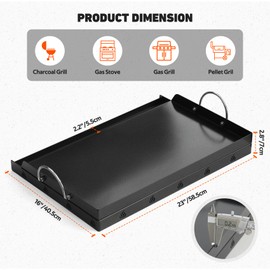 Onlyfire Universal BBQ Griddle with Handles for Charcoal/Gas Grills, Ceramic Coated Non-stick Flat Top Griddle for Outdoor Cooking, 23" x 16"