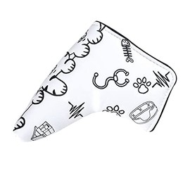 Golf Headcover Putter Cover Fits Scotty Cameron Odyssey Magnetic Closure Pin Cute Heart Cat (White)