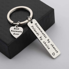 SEIRAA Roommate Gift Going Away Keychain College Graduation Gift Roommate By Chance Friends By Choice Keychain Goodbye Gift For Roommate (Roommate keychain)