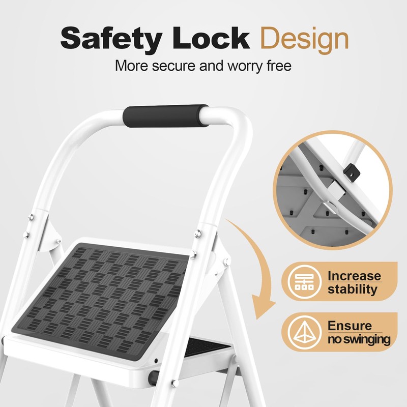 HBTower 3 Step Ladder,3 Step Stool for Adults Folding Step