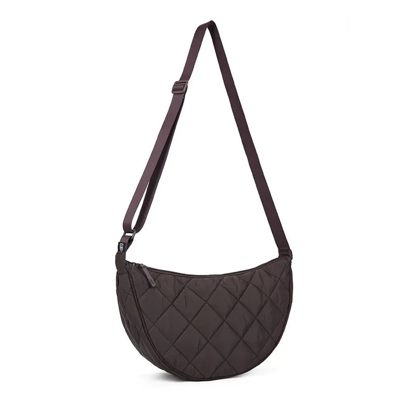 Quilted Crescent Crossbody Bag for Women – Lightweight Nylon Half