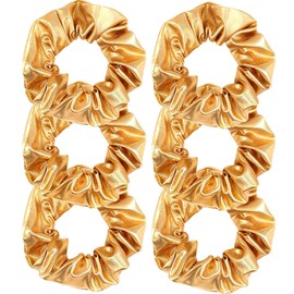 OTYOU 6 Pack PU Leather Dance Hair Scrunchies Gold Stamping Scrunchy Bobbles Elastic Hair Bands Ties Hair Accessories Wrist Band Cosplay Show for Women Girls (Gold)