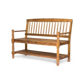Christopher Knight Home 305334 Cody Outdoor Acacia Wood Bench with Shelf, Teak Finish