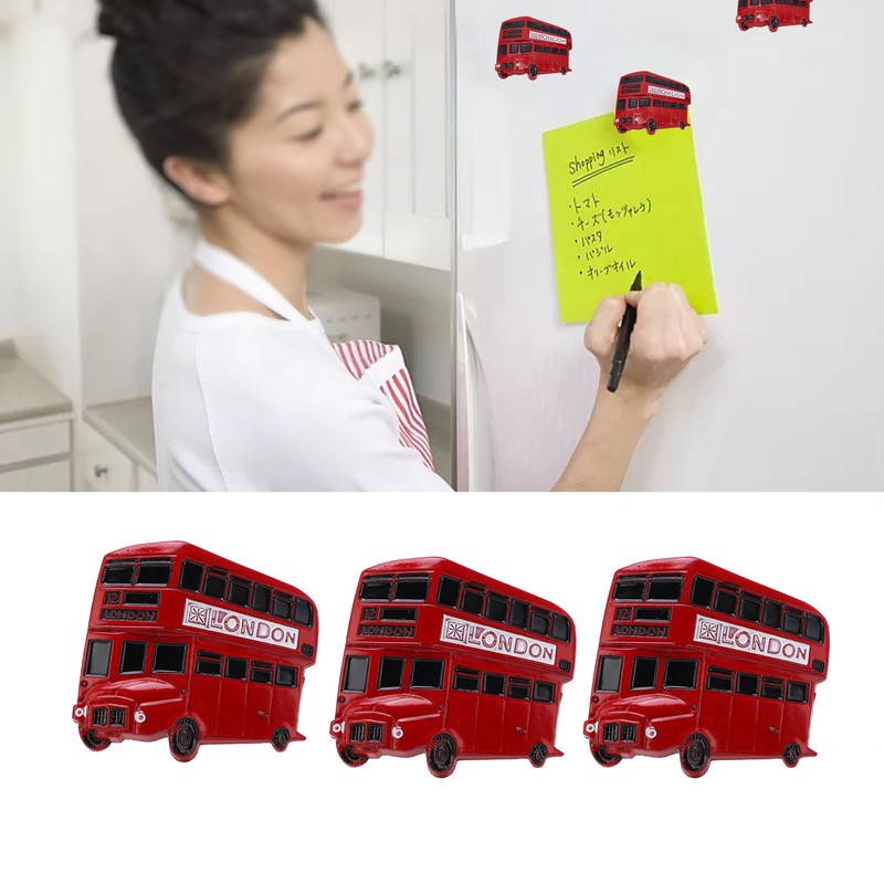 3Pcs Bus Fridge Magnet Red Bus Design Bright Colors Magnetic
