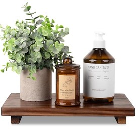 Bathroom Counter Organizer Wood Pedestal Stand Farmhouse Decorative Tray Soap Holder for Kitchen Decor, Large 11.8" x 7" - Drak Brown