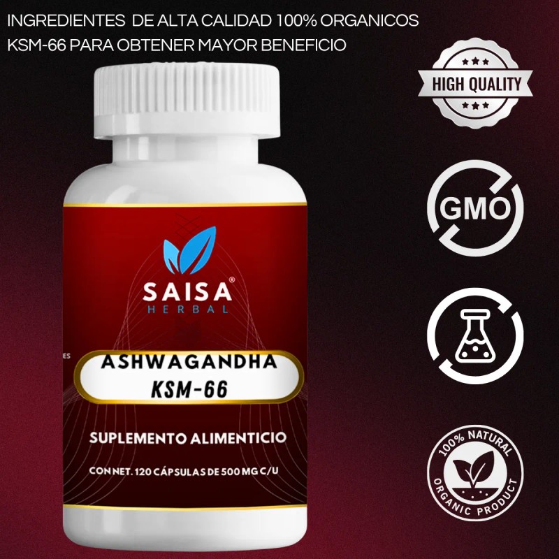 Suplemento Antiestres Ashwagan 120 Cáps 500 Mg Ksm-66 Sin Sabor