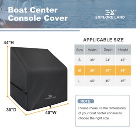 Explore Land Waterproof Boat Center Console Cover Fade Resistant 600D Marine Grade Fabirc Size up to 40" W x 30" D x 44" H, Black