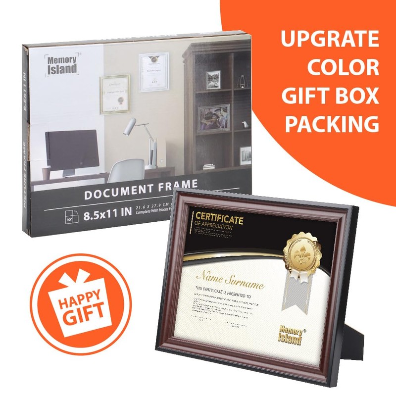 Memory Island 8.5x11 Document frames,Real Glass Fronts, 4 Pack Certificate