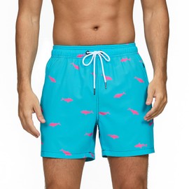 Vorvowry Men's Swimming Trunks, Quick-Drying Swimming Trunks, Breathable Swimming Shorts with Mesh Lining and Hidden Zip Pocket, Swimwear, Men's Board Shorts, blueground fish