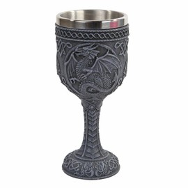 PTC Medieval Dragon Wine Goblet Chalice Resin Body Stainless Steel Faux Stone