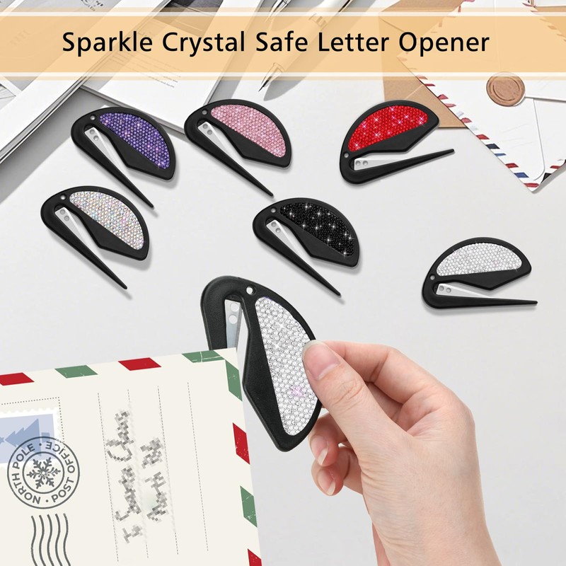 Soleebee 3 Pack Letter Opener Envelope Slitter, Bling Crystal Envelope