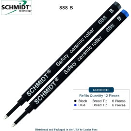 Schmidt 888 Safety Ceramic Rollerball Refill-Black, Blue (Tip 1.00mm)-Pack of 12