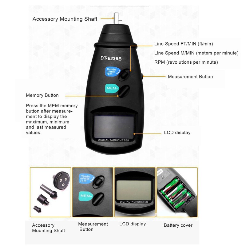 LCD Contact RPM Tachometer Photoelectric Non Contact Motor Tachometer Measuring