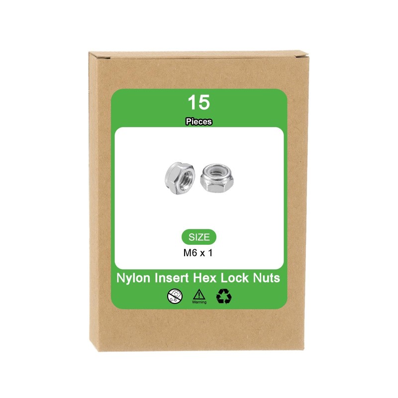 sourcing map 15Pcs M6 x 1 Nylon Insert Hex Lock