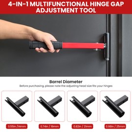 Door Hinge Adjustment Tool with 4 Interchangeable Heads (0.6/0.74/0.86/0.98 In), Hinge Hole Adjustment Wrench, Heavy Duty Hinge Gap Adjusting Wrench for Residential and Commercial Use Tool Set