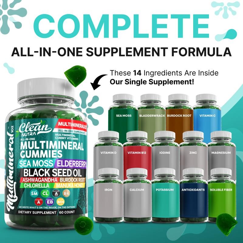 Clean Nutra Sea Moss Black Seed Oil Gummies with Ashwagandha,