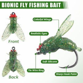 Bionic Fly Fishing Bait Kit, 18pcs Fly Fishing Lures Trout Jigs Swimbaits Dry Flies Hook for Bass Panfish Saltwater Freshwater (Green)