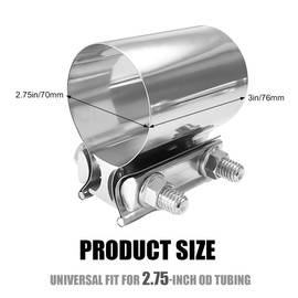 JUSTTOP 2.75 Inch Butt Joint Exhaust Clamp, Stainless Steel Muffler Pipe Clamp Sleeve Coupler, Lap Joint Exhaust Band Clamp for Exhaust Tubing Downpipe Connection, Car Accessories