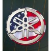 Yamaha Tuning Fork Decal - Silver with American Flag Background