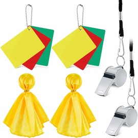 Theaque 6 Piece Football Referee Set Includes 2 Sets Green, Red, Yellow, Football Referee Cards, 2 Metal Referee Whistles with Lanyard, 2 Football Penalty Flags for Coach, School