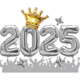 Large 2025 Balloon Numbers - 42inch Silver Graduation Balloons Class of 2025, 2025 Number Balloons with Star Crown Balloon for Graduation Party Decorations 2025, Congrats Grad Decorations