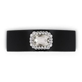 Caravan Rhinestone Decorated Hair Barrette, Made in France of Celluloid Acetate Jet Barrette Hand Decorated with Crystal Stone and Many Crystals Stones