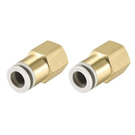 sourcing map Push to Connect Tube Fittings 10mm Tube OD x 3/8 PT Female Straight Pneumatic Connector Pipe Fitting Golden Tone 2Pcs
