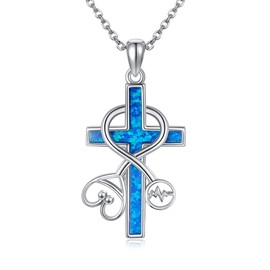CUPENDA Stethoscope Necklace 925 Sterling Silver Stethoscope Cross Opal Necklace Nurse Doctor Jewerly Graduation Gift for Women