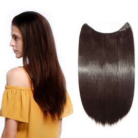 Hair Extensions with Wire, Natural Hairpiece, Hair Thickening, No Clips, Straight, Heat-Resistant Synthetic Fibres, 50 cm, Dark Brown
