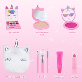 PERRYHOME Unicorn Cute Kids Makeup Set Washable Makeup Kit for Girl Gift with Mini Coin Purse - Real Cosmetic Non-Toxic Toddler Makeup Kit-Unicorn Toys for Girl - Birthday Unicorn Gift 3+（White）