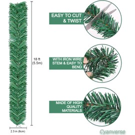 Christmas Garland, 36 Ft Garlands for Christmas Decorations, 2 Strands Artificial Pine Garland Soft Greenery Garland for DIY, Green Tinsel Pine Garlands for Decoration and Essential Christmas Decor