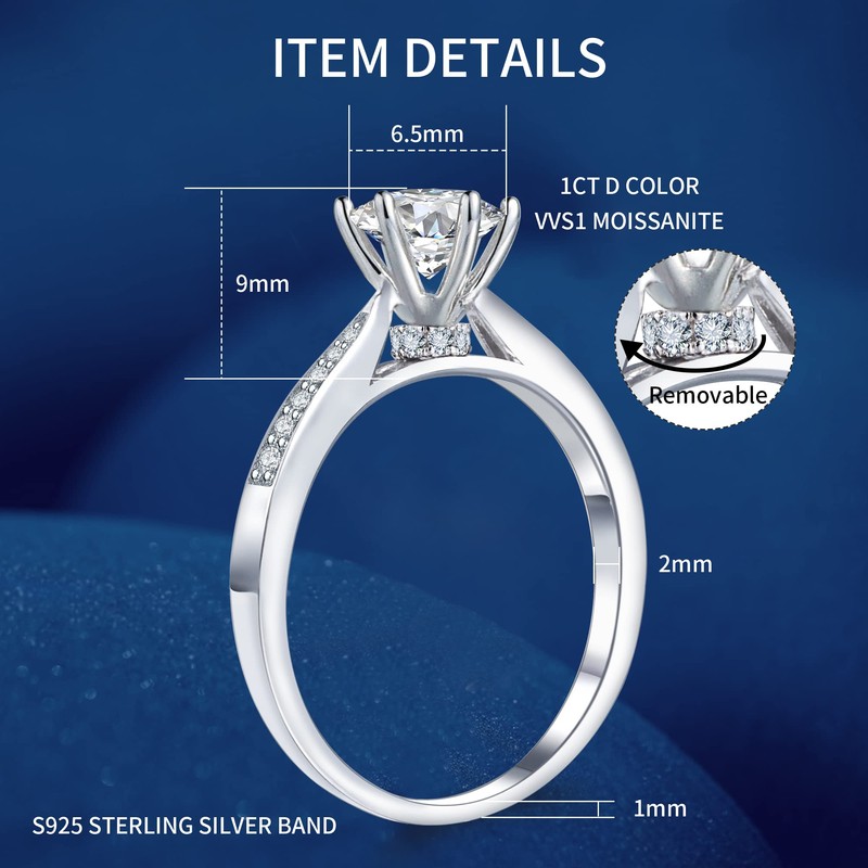 Moissanite Wedding Engagement Ring 1 Carat Classic 6 Prong Lab