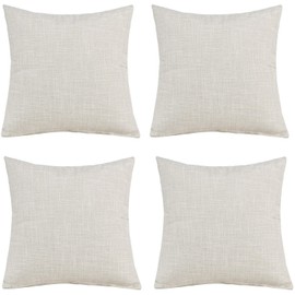 GONOVE Cushion Covers 40×40cm Solid Soft Cotton Linen Throw Pillow Cover Set of 4 Decorative Plain Pillowcase Square Cushion Cover for Home Sofa Bed Chair Décor, Beige