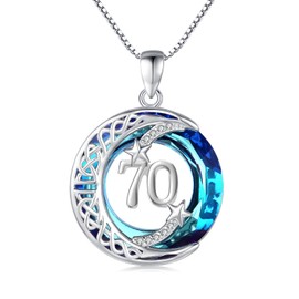 JUSTKIDSTOY 70th Birthday Gifts for Women 925 Sterling Silver 70th Birthday Necklace Celtic Moon Star Pendant Necklace with Crystal Jewelry 70 Year Old Gifts for Mom Wife