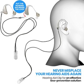 Hearing Aid Clips - Protective Holder with Anti Lost Lanyard Cord - Rope with Loops and Clip and Security Clip Ideal for Behind The Ear Hearing Aids and Personal Sound Amplifiers, (Pack of 2)