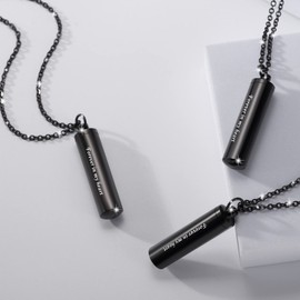 Decor Urns 3 Pack Cylinder Urn Necklaces for Ashes for Women, Memorial Cremation Jewelry for Ashes for Men with Words: Forever In My Heart. Black Ashes Locket Pendant Keepsake with Funnel Kit & Bag