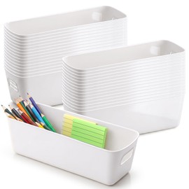 48 Pcs Plastic Storage Bins Basket with Handles, 10.6x3.9x3.5 Inch Narrow Storage Bin Pencil Socks Organizer Pantry Containers for Home Cupboard Kitchen Bathroom Office Pantry Organization