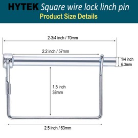 HYTEK Square Linchpin 1/4" x 2-3/4" (2 Pack) Carbon steel safety locking pin, wire lock cotter pin, locking retainer for Tractors Trailers Mowers, Constructional, Industrial & Agricultural equipment.