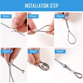 Helffer 98FT 1/8" Heavy Duty String Light Hanging Kit, Bare 304 Stainless Steel Cable Wire Rope Tensioner Kit for Commercial Outdoor Globe Lights, Sun Shade Sail Hardware, Trellis, Clothesline