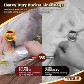 5 Gallon Bucket Liner Bags, 5.5 Mil, 5 Pack, Thicken Turkey Bags for Marinating & Brining Food Grade, BPA Free, Extra Heavy Duty Leak Proof Bags for Food Storage
